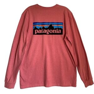 Patagonia Top Tee Men M Coral Red Long Sleeve Logo Graphic Responsibili-Tee